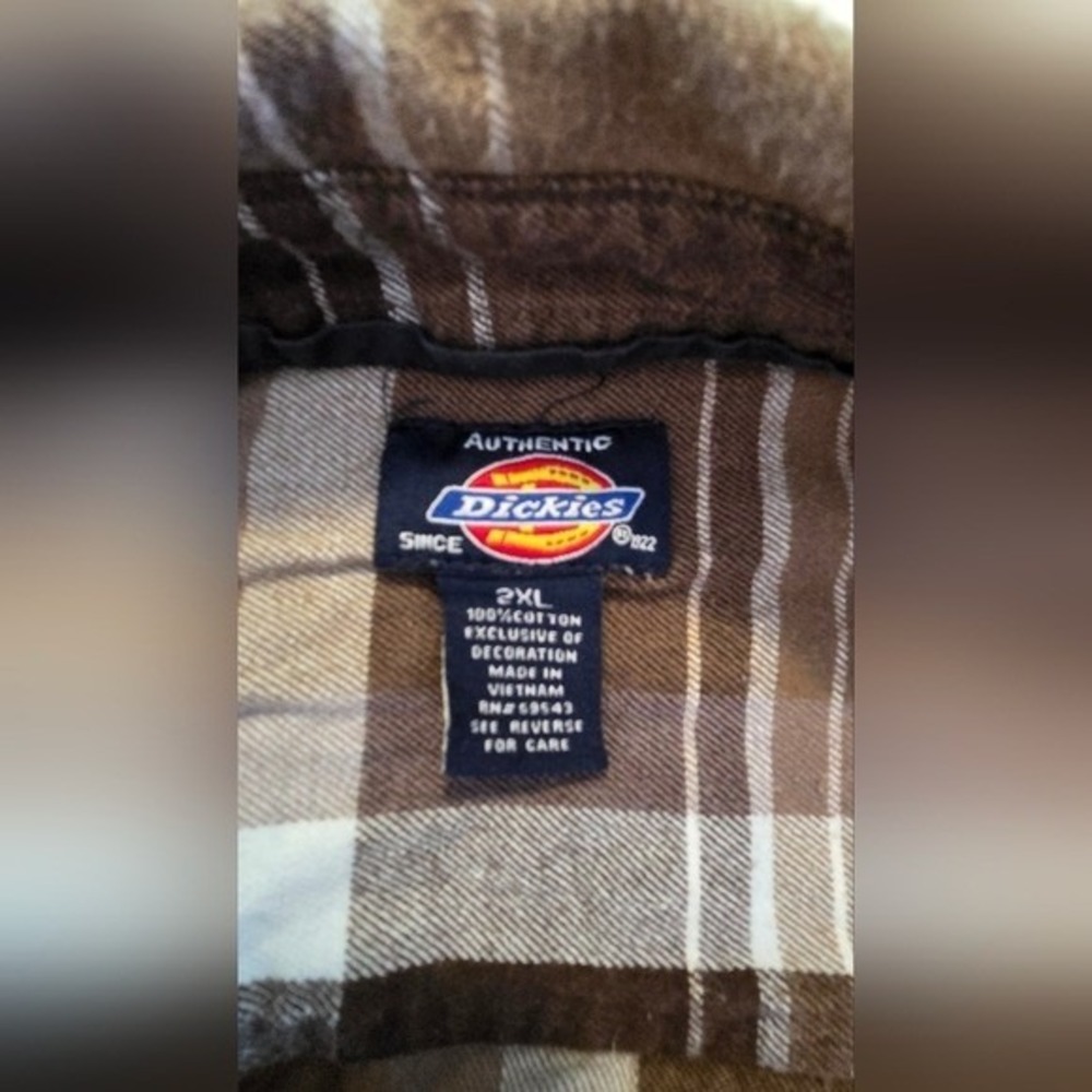 Dickies Plaid Flannel Shirt Mens 2XL Brown Workwear Gorpcore Overshirt - Picture 2 of 6